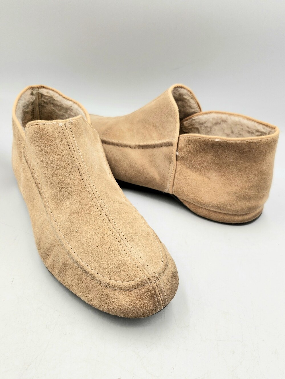 Vintage Daniel Green Suede Sherpa Lined Slipper Bootie Beige Womens 10 Mens 8